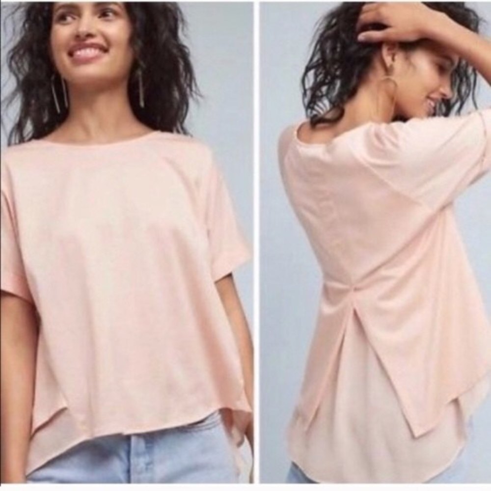 Anthropologie eri + Ali Chiffon hemmed short sleeve top flowy blouse